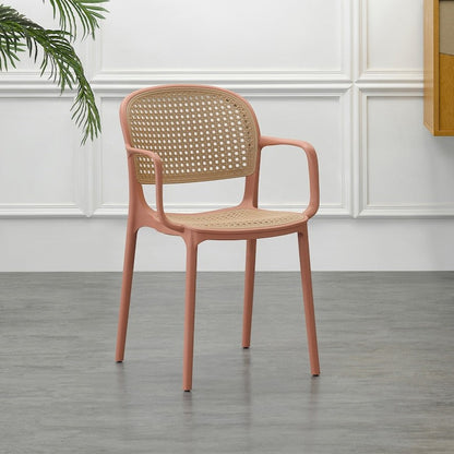 Set de 4 Sillas con Brazos Nest, Color Salmón y Beige, con Espaldar y Asiento en Rejilla