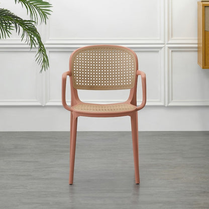 Set de 4 Sillas con Brazos Nest, Color Salmón y Beige, con Espaldar y Asiento en Rejilla