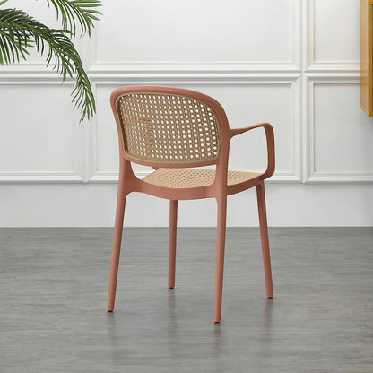 Set de 2 Sillas con Brazos Nest, Color Salmón y Beige, con Espaldar y Asiento en Rejilla