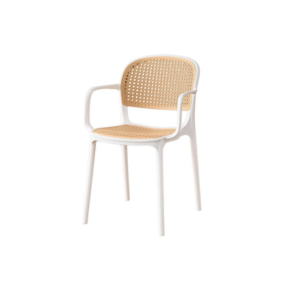 Set de 2 Sillas con Brazos Nest, Color Blanco y Beige, con Espaldar y Asiento en Rejilla