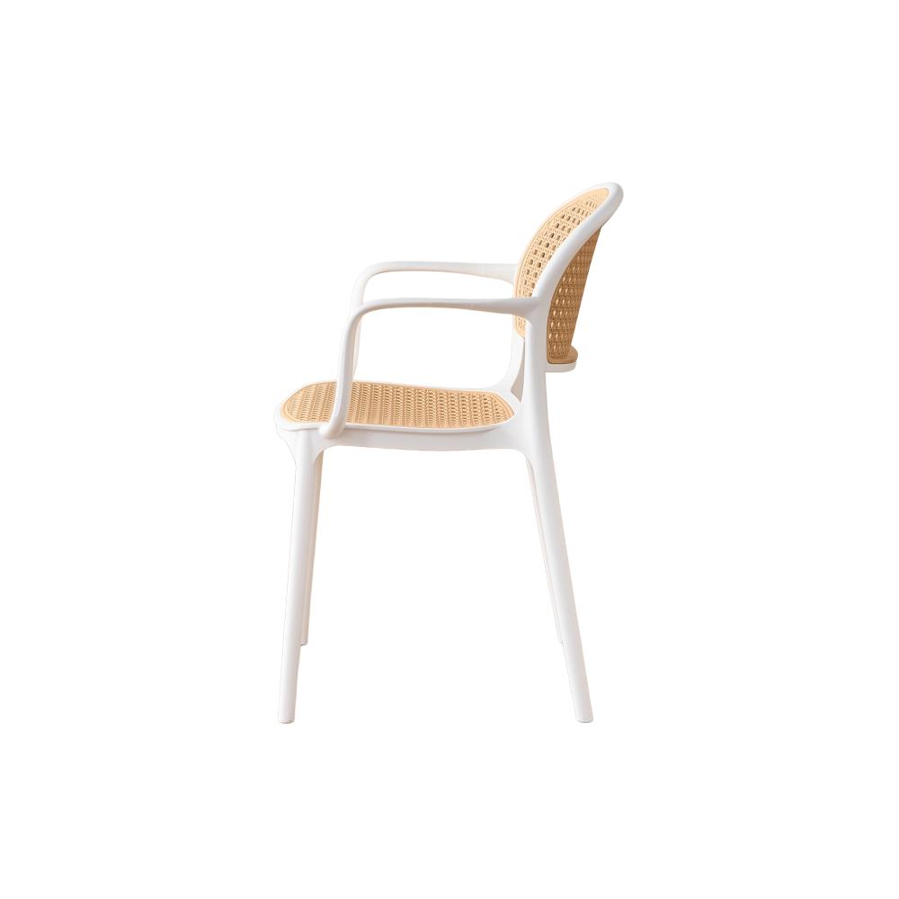 Set de 2 Sillas con Brazos Nest, Color Blanco y Beige, con Espaldar y Asiento en Rejilla
