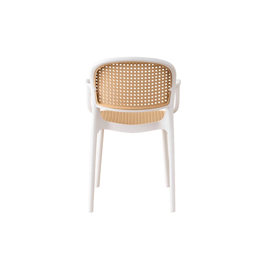 Set de 2 Sillas con Brazos Nest, Color Blanco y Beige, con Espaldar y Asiento en Rejilla