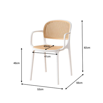 Set de 2 Sillas con Brazos Nest, Color Blanco y Beige, con Espaldar y Asiento en Rejilla
