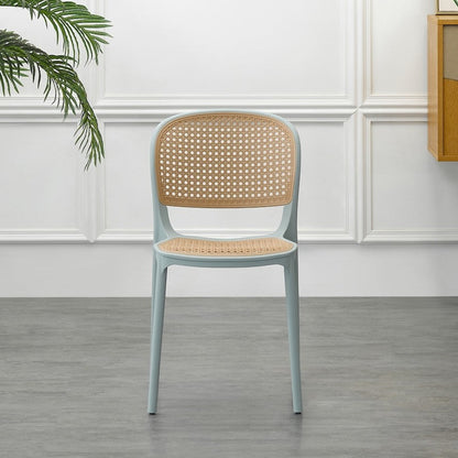 Set de 4 Sillas Nest, Color Azul Claro y Beige, con Espaldar y Asiento en Rejilla