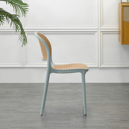 Set de 4 Sillas Nest, Color Azul Claro y Beige, con Espaldar y Asiento en Rejilla