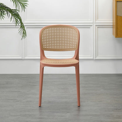 Set de 4 Sillas Nest, Color Salmón y Beige, con Espaldar y Asiento en Rejilla