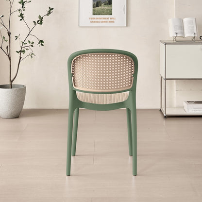 Silla Nest, Verde Olivo y Beige, con Espaldar y Asiento en Rejilla