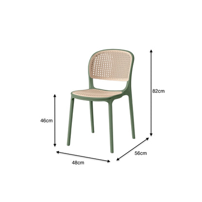 Silla Nest, Verde Olivo y Beige, con Espaldar y Asiento en Rejilla