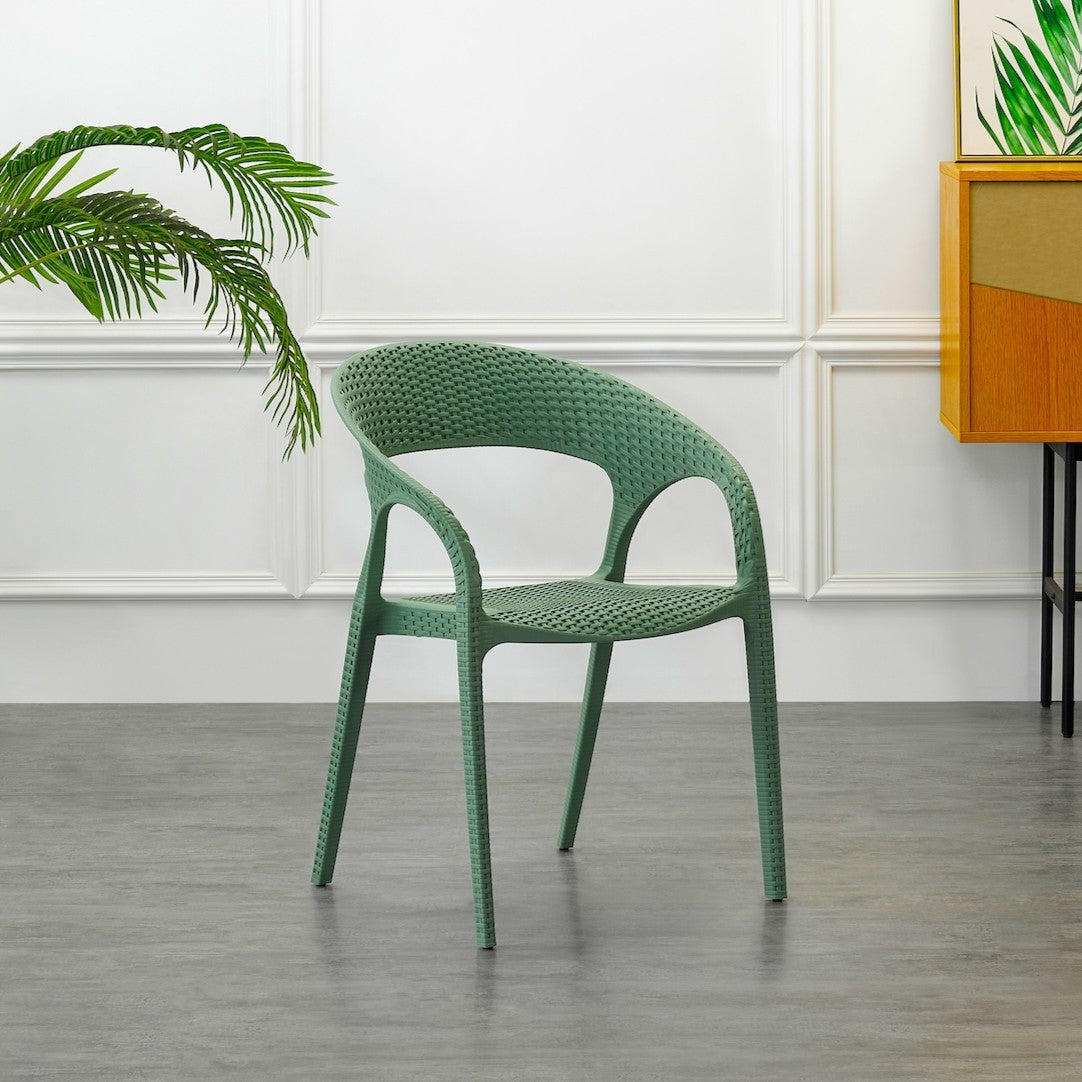 Set de 4 Sillas Axel, Verde Olivo, con Espaldar, Reposa Brazos y con Textura Trenzada
