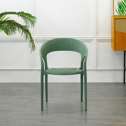 Set de 4 Sillas Axel, Verde Olivo, con Espaldar, Reposa Brazos y con Textura Trenzada