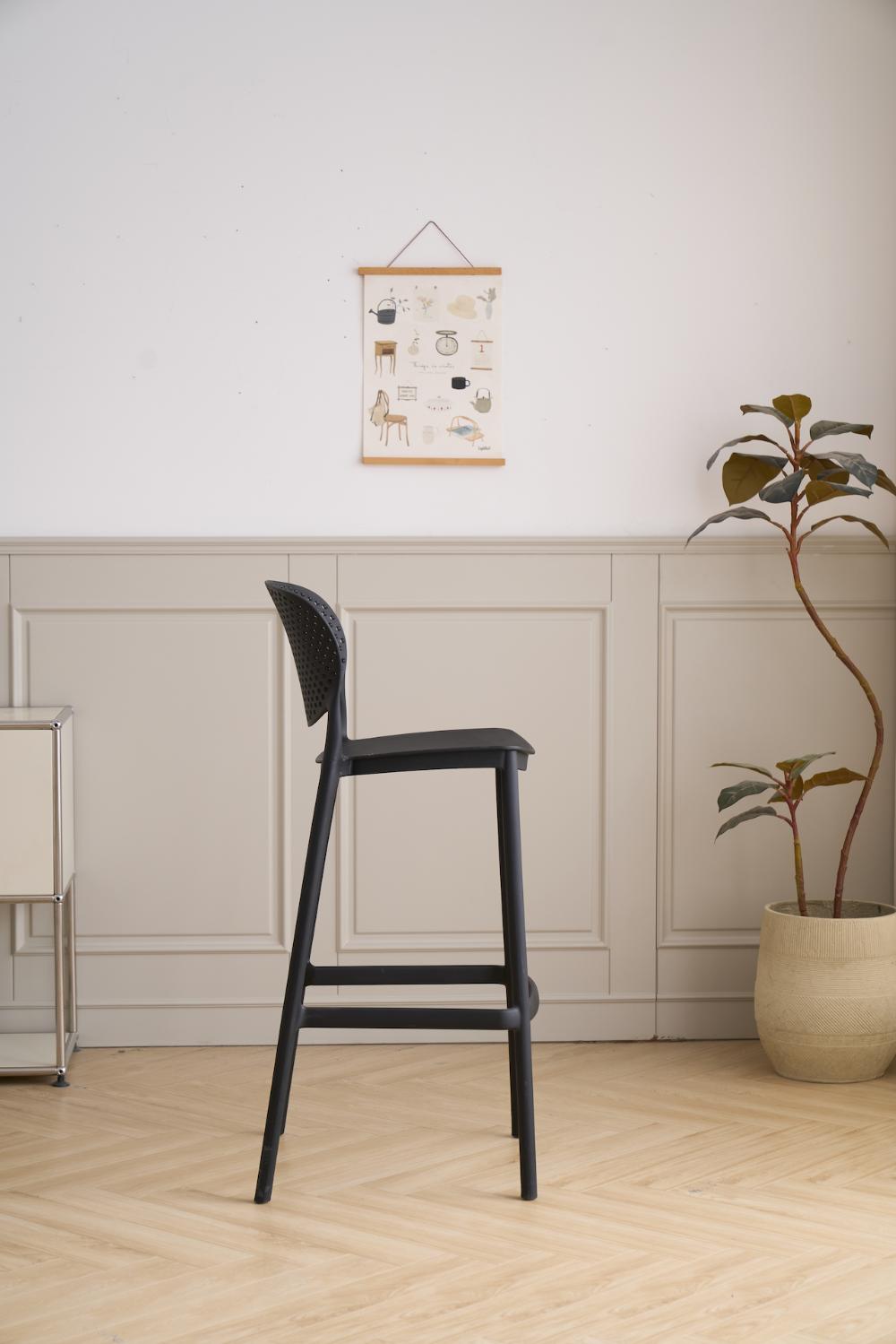 Silla para Bar Río, Color Negro, Diseño Moderno, vista lateral