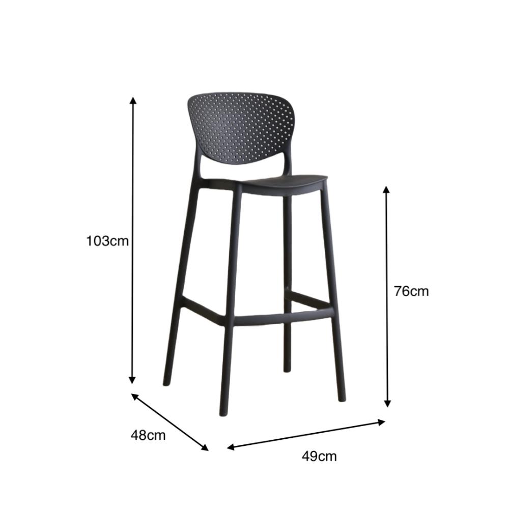 Silla para Bar Río, Color Negro, Diseño Moderno, vista en perspectiva