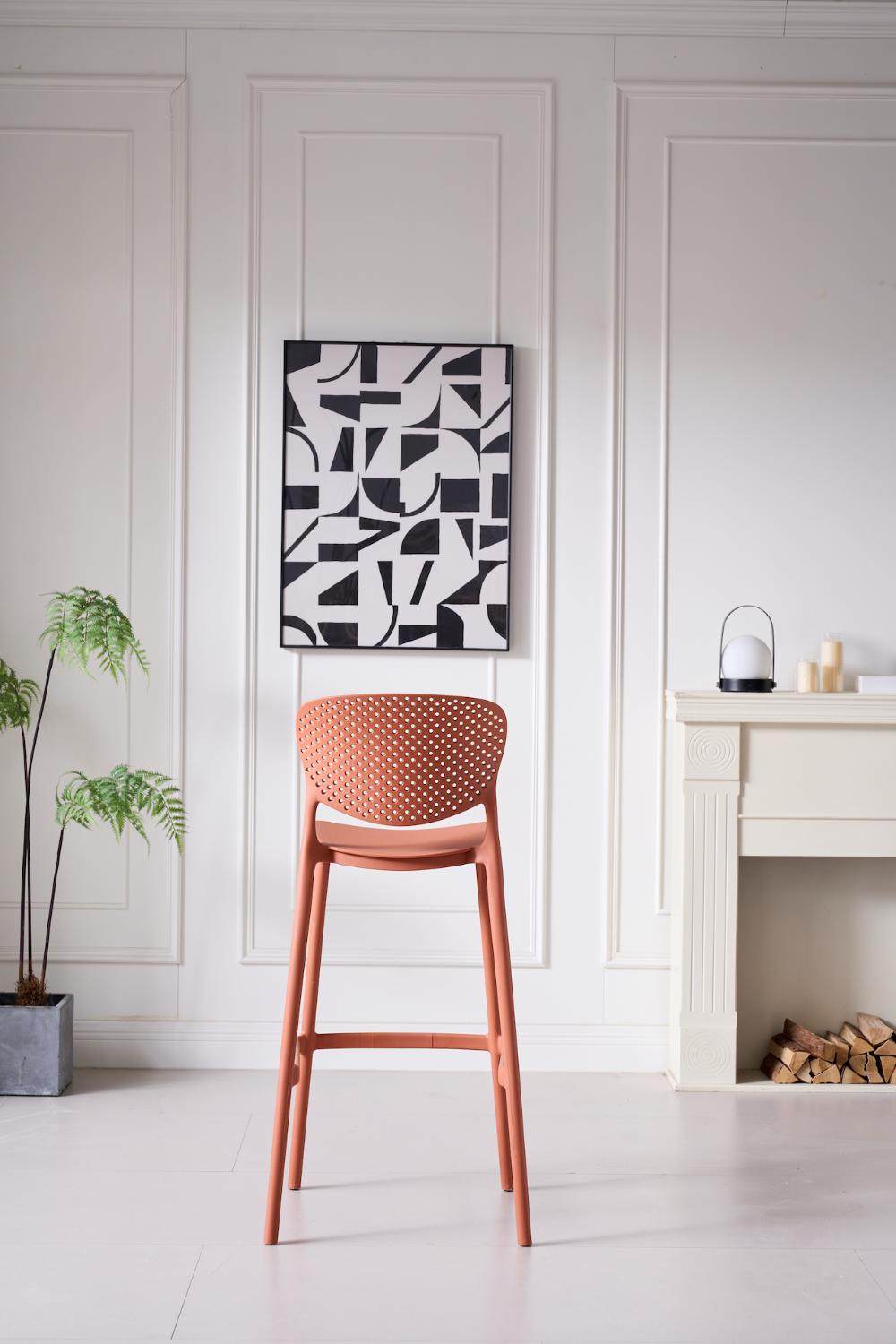 Silla para bar Río color terracota en polipropileno, asiento a 76 cm - medidas