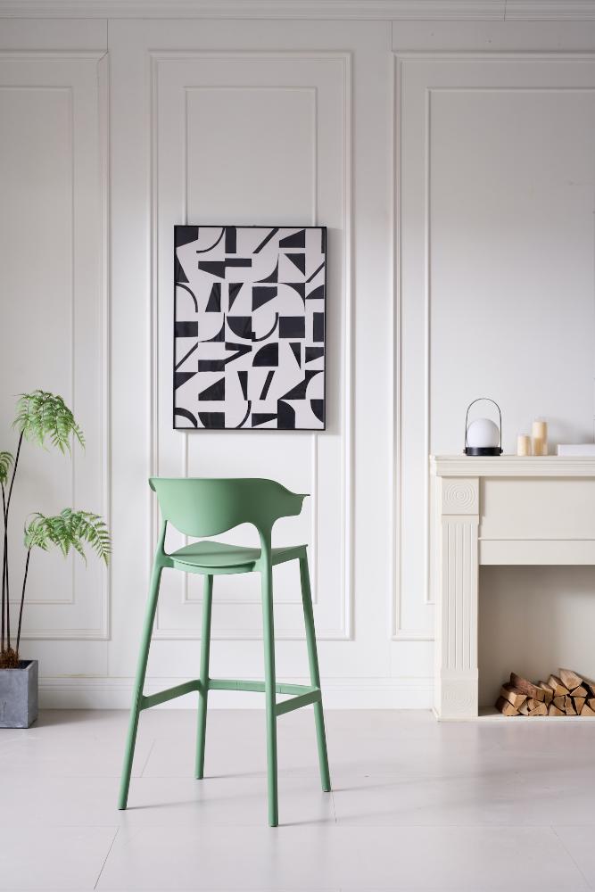 Silla para bar Elena verde oliva en polipropileno 99 cm - detalle
