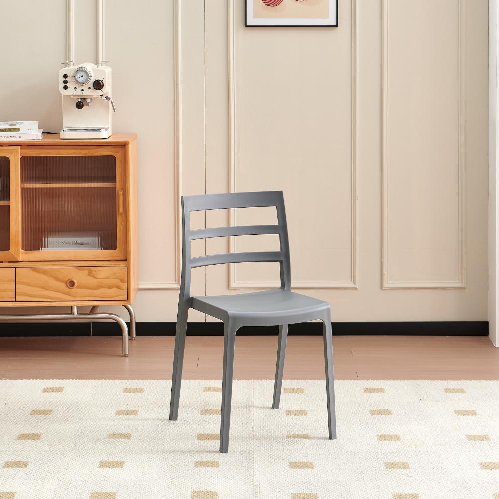 Set de 2 Sillas New York, Gris Oscuro, con Espaldar en Líneas y Diseño Minimalista
