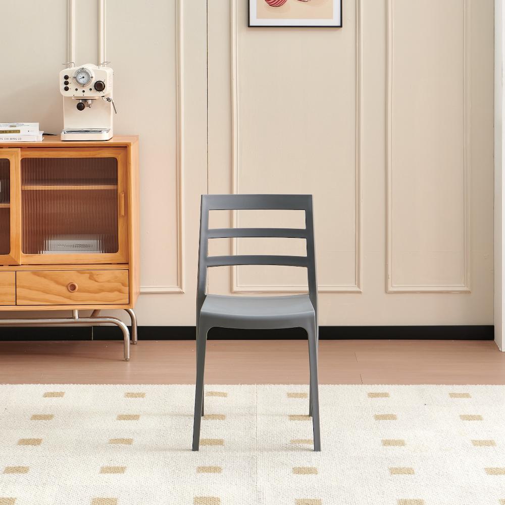 Set de 6 Sillas New York, Gris Oscuro, con Espaldar en Líneas y Diseño Minimalista