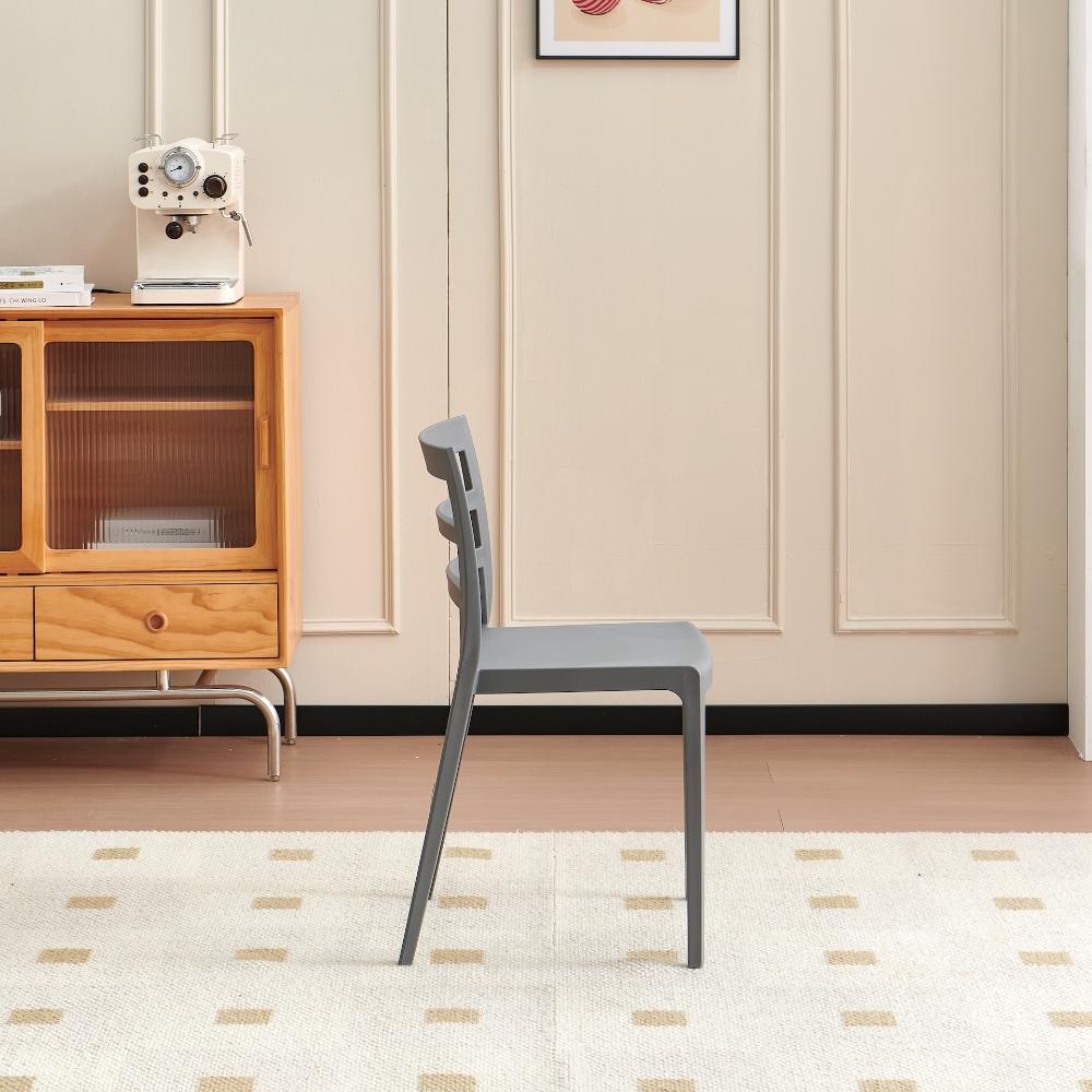 Set de 2 Sillas New York, Gris Oscuro, con Espaldar en Líneas y Diseño Minimalista
