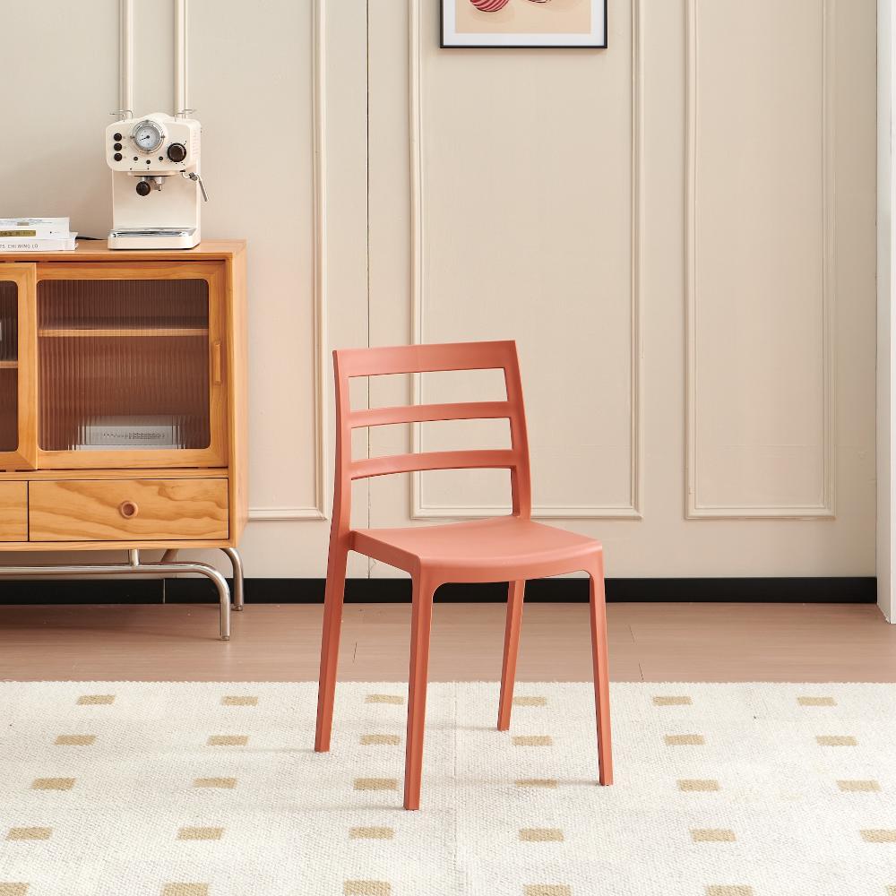 Set de 2 Sillas New York, Terracota, con Espaldar en Líneas y Diseño Minimalista