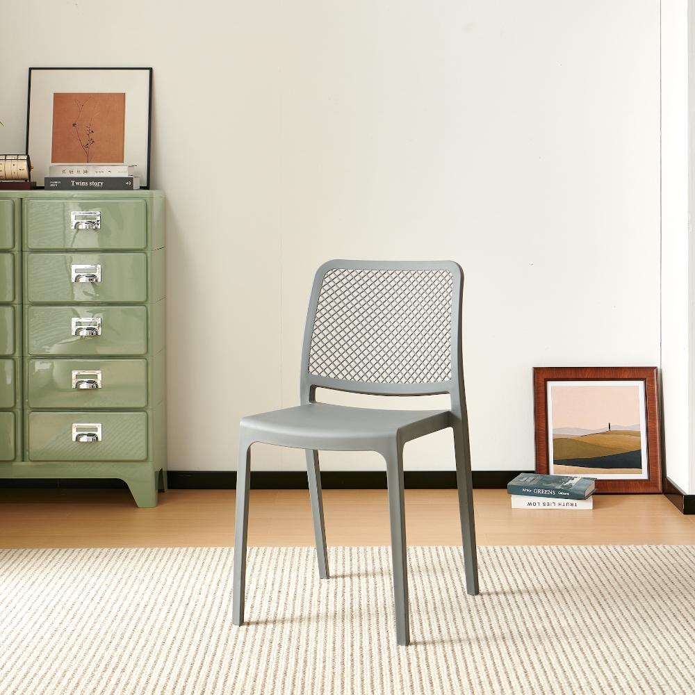 Set de 2 Sillas Manhattan, Gris Oscuro, con Espaldar en Rejilla y Diseño Minimalista