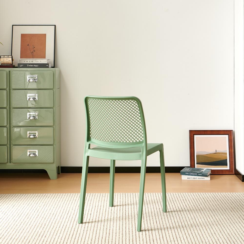 Set de 6 Sillas Manhattan, Verde, con Espaldar en Rejilla y Diseño Minimalista