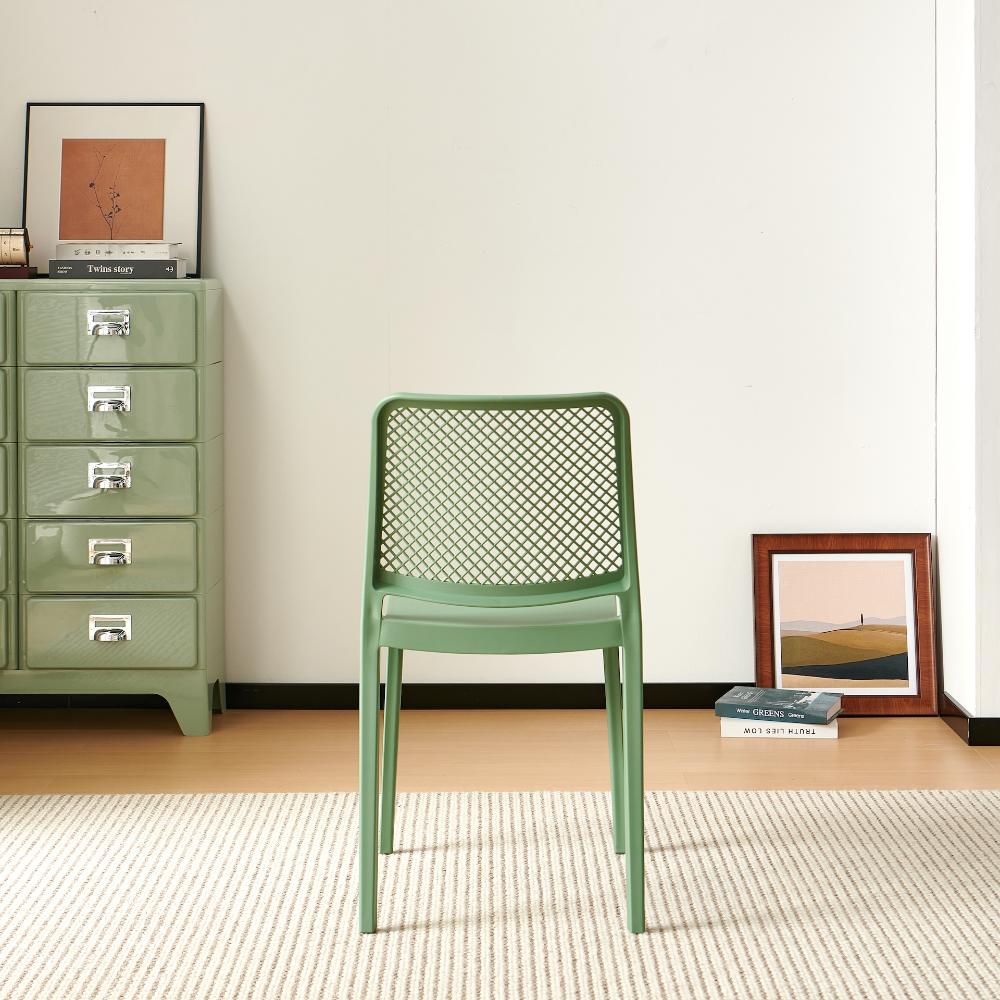 Set de 6 Sillas Manhattan, Verde, con Espaldar en Rejilla y Diseño Minimalista
