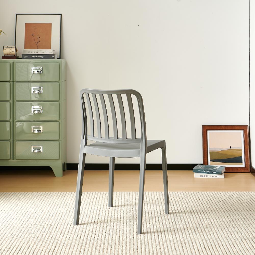 Silla Brooklyn, Gris Oscuro, con Espaldar en Rayas y Diseño Minimalista, vista posterior