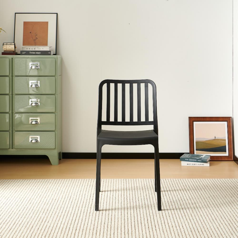 Set de 2 Sillas Brooklyn, Negro, con Espaldar en Rayas y Diseño Minimalista