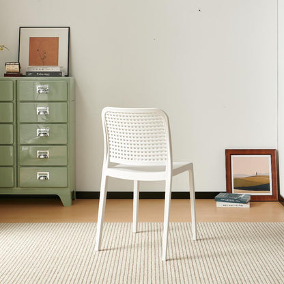 Set de 4 Sillas Bronx , Blanco, con Espaldar en Cuadrados y Diseño Minimalista