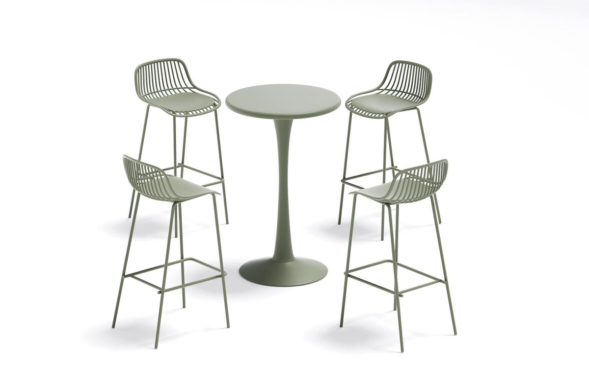 Set de 4 Butacos para Barra Tulum, Color Verde Olivo, Diseño Moderno, medidas