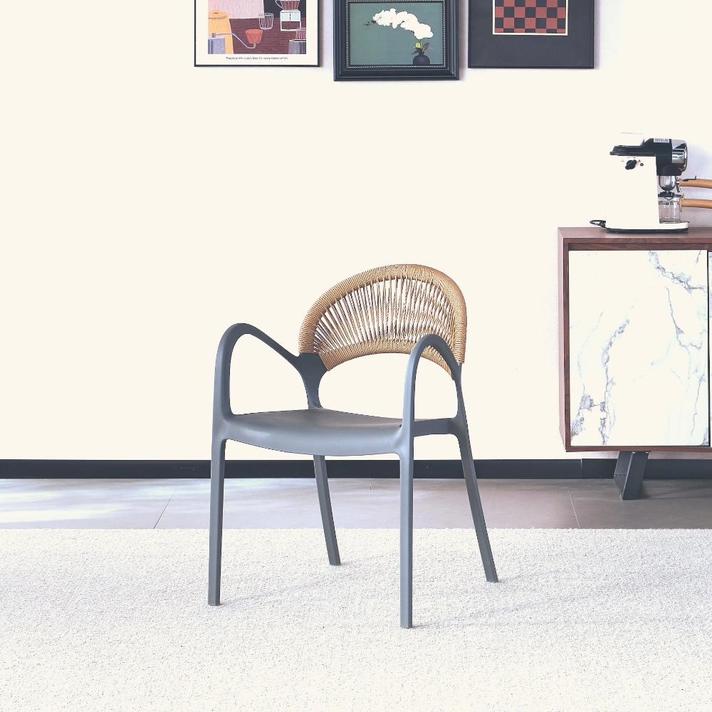 Set de 2 Sillas Daytona, Gris Oscuro y Café Claro, con Espaldar, Reposa Brazos y Diseño Minimalista,