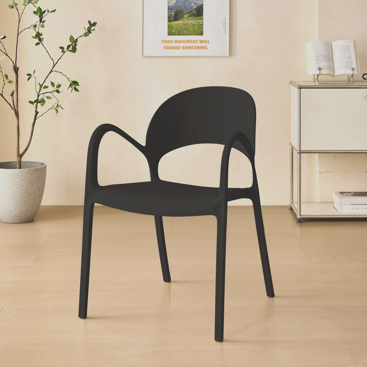 Silla Bremen, Negra, con Espaldar, Reposa Brazos y Diseño Minimalista