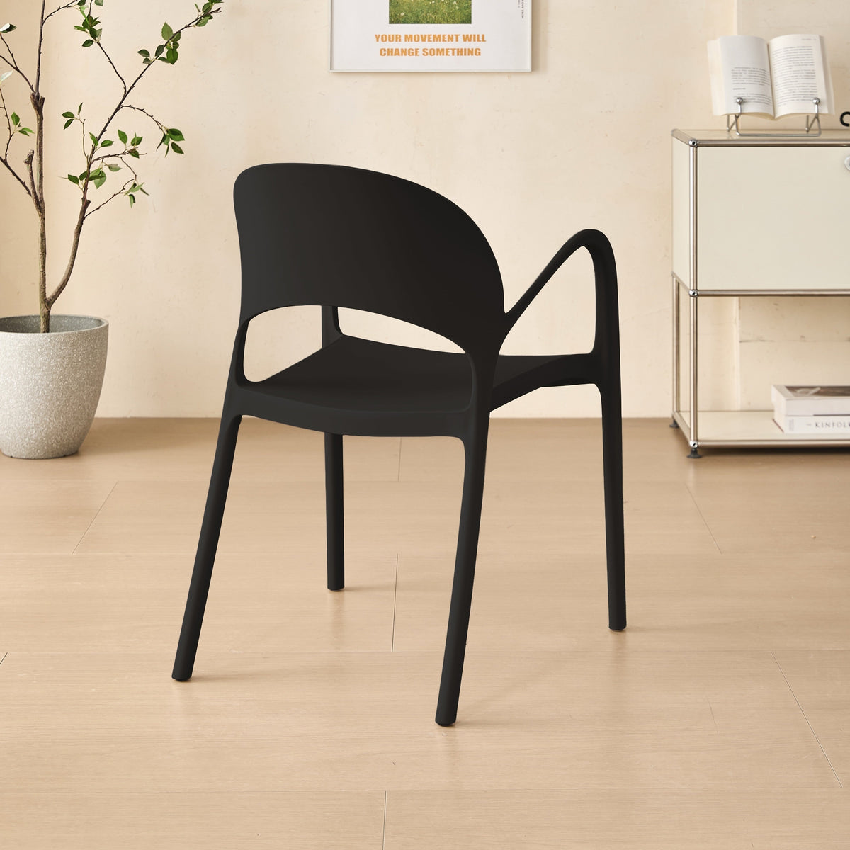 Silla Bremen, Negra, con Espaldar, Reposa Brazos y Diseño Minimalista