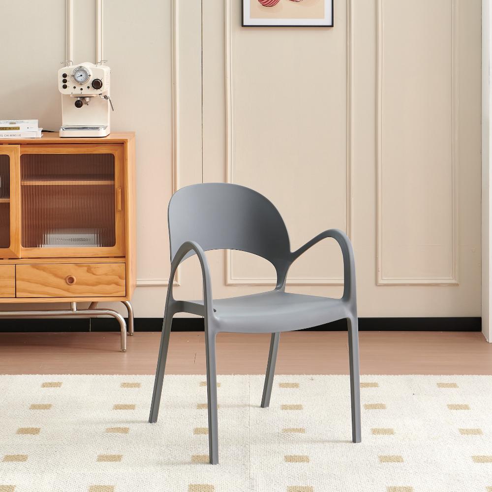 Silla Bremen, Gris Oscuro, con Espaldar, Reposa Brazos y Diseño Minimalista, vista frontal