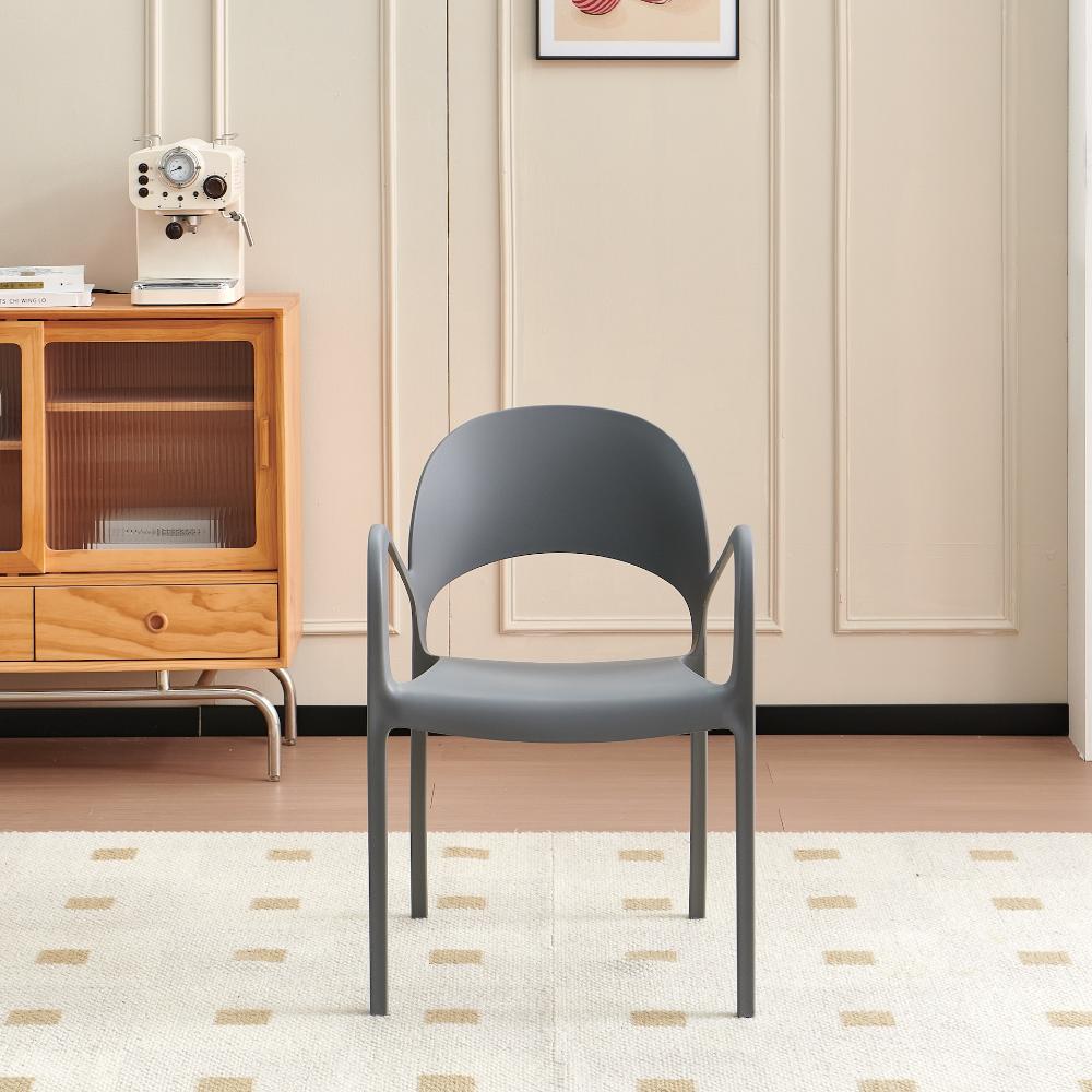Silla Bremen, Gris Oscuro, con Espaldar, Reposa Brazos y Diseño Minimalista, vista lateral