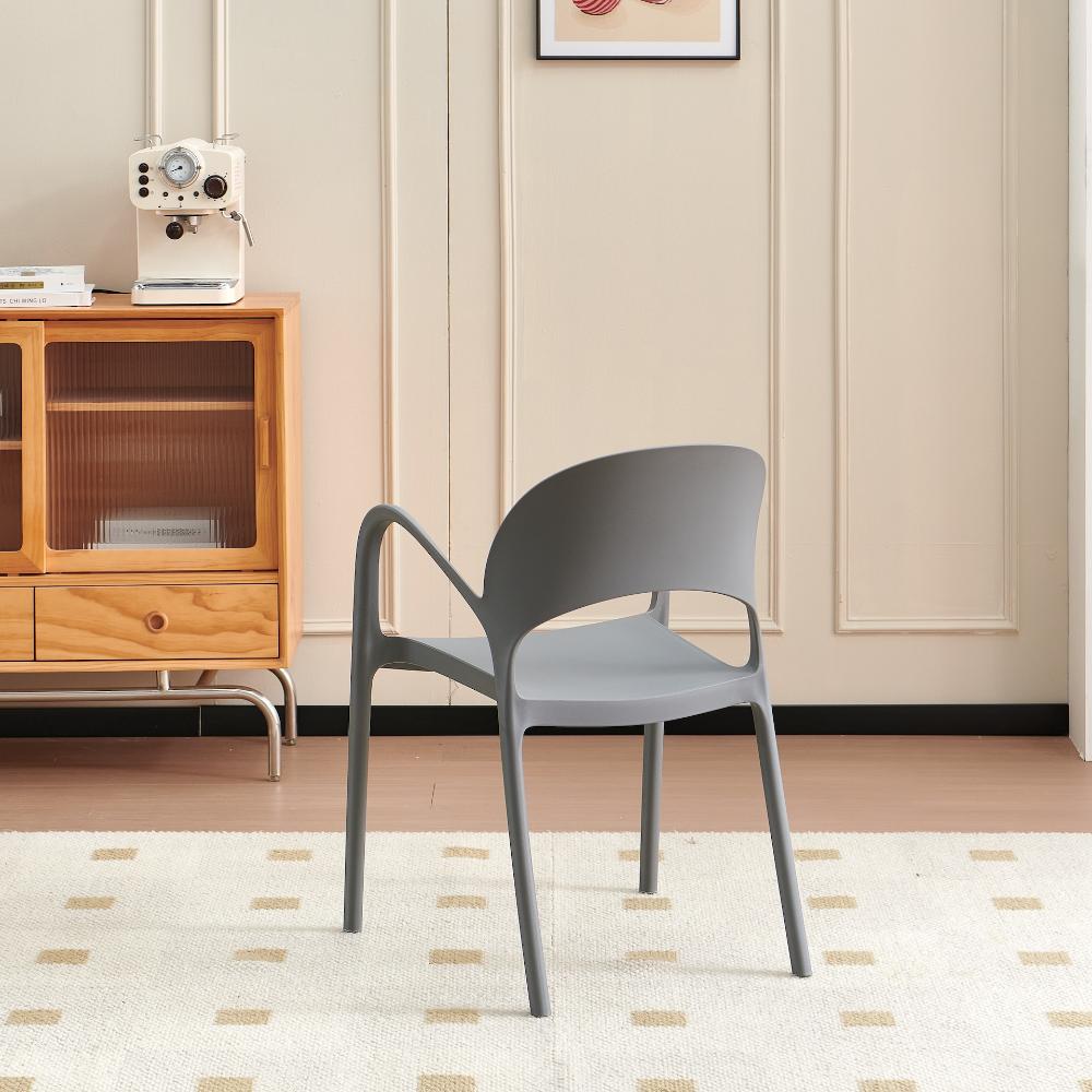 Silla Bremen, Gris Oscuro, con Espaldar, Reposa Brazos y Diseño Minimalista, vista posterior