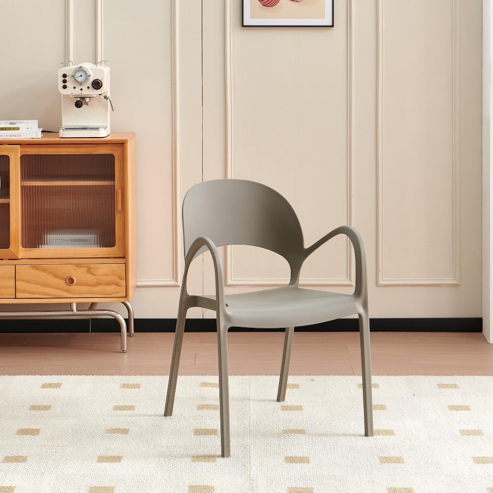 Set de 4 Sillas Bremen, Taupe, con Espaldar, Reposa Brazos y Diseño Minimalista
