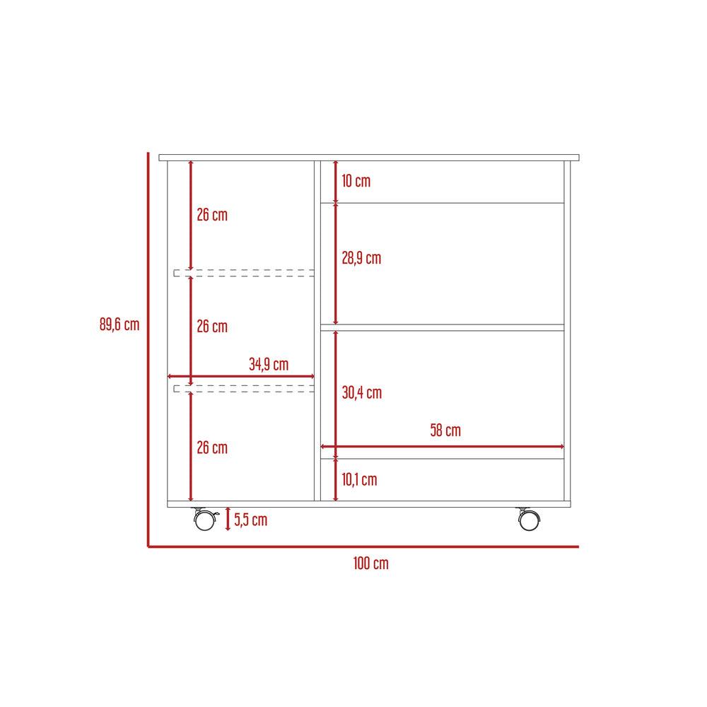 Mesa Auxiliar de Cocina Coralyn, Blanco y Café Claro, con tres entrepaños y rodachines - VIRTUAL MUEBLES