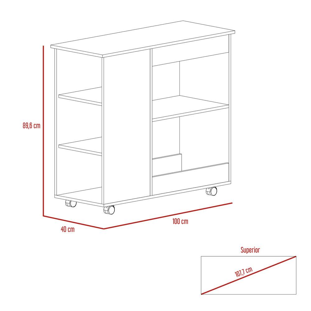 Mesa Auxiliar de Cocina Coralyn, Blanco y Café Claro, con tres entrepaños y rodachines - VIRTUAL MUEBLES