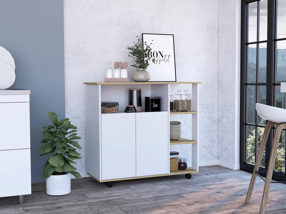 Mesa Auxiliar Ponte, Blanco Perla y Café Claro, con amplia superficie en la mesa - VIRTUAL MUEBLES