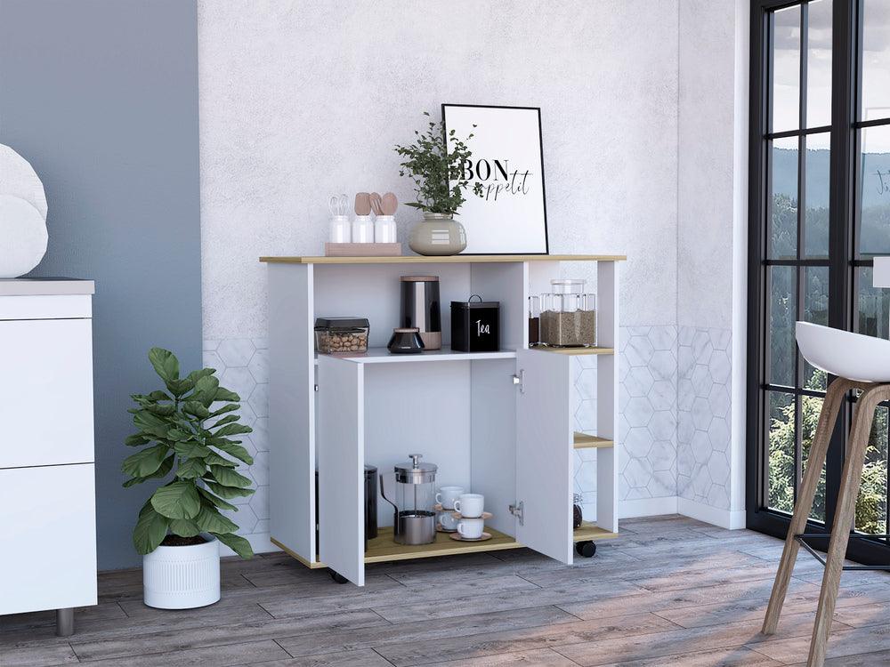 Mesa Auxiliar Ponte, Blanco Perla y Café Claro, con amplia superficie en la mesa - VIRTUAL MUEBLES