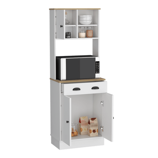 Alacena Almena, Blanco Duqueza y Macadamia, con puertas y gran capacidad de almacenaje ZF - VIRTUAL MUEBLES