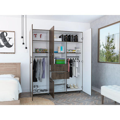 Closet Vegas con Espejos, Chocolate y Blanco, con Tres Cajones y Variedad de Entrepaños - VIRTUAL MUEBLES