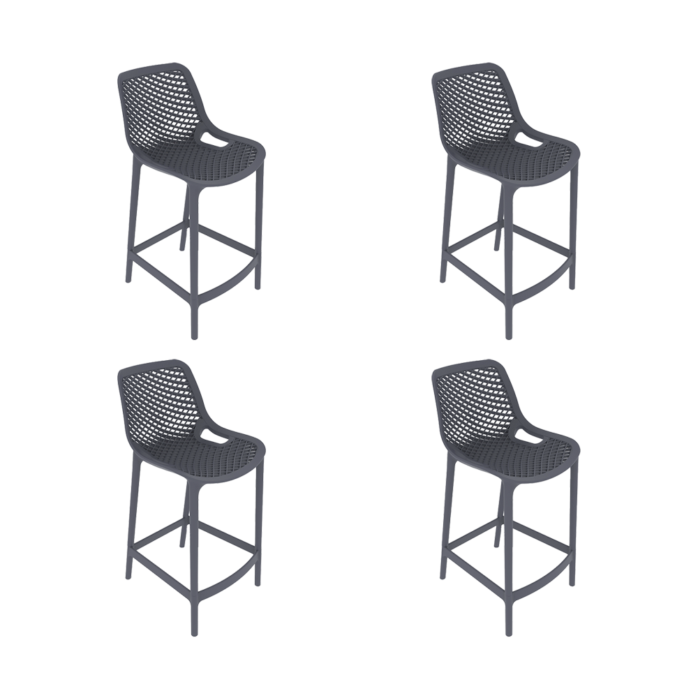 Set de 4 Sillas para Bar Miame, Color Gris Oscuro, con Reposa Pies Doble Proposito