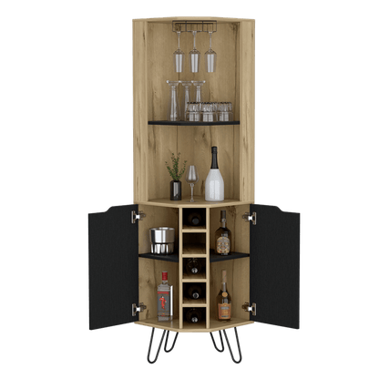 Bar Esquinero Cleo, Café Claro y Wengue, 2 Puertas con Con Espacio Para Porta Vasos y Botellas - VIRTUAL MUEBLES