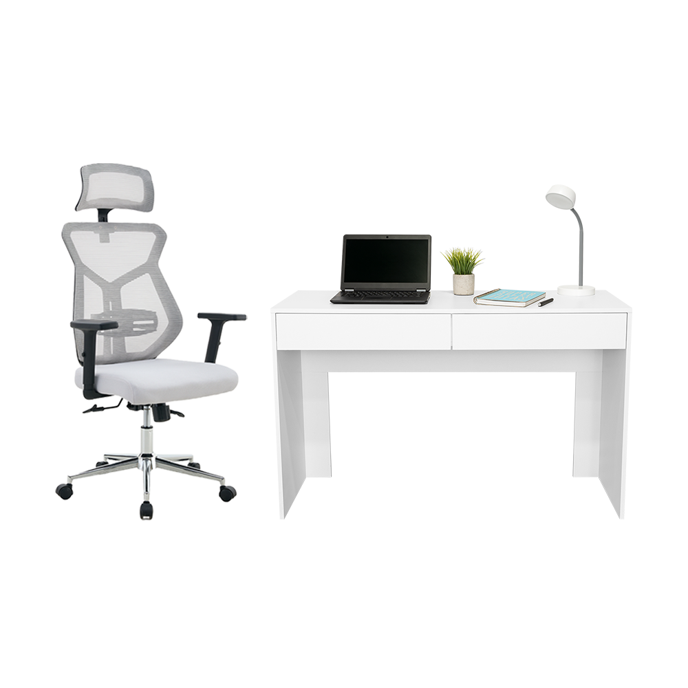Combo para Oficina Esencial, Incluye Escritorio y Silla de Escritorio blanco, vista frontal
