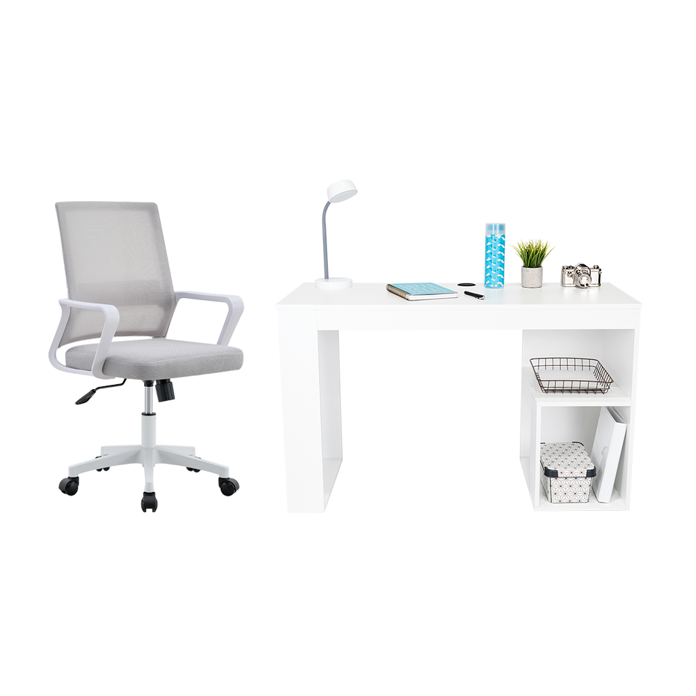 Combo para Oficina Zafra, Incluye Escritorio y Silla de Escritorio blanco, vista frontal