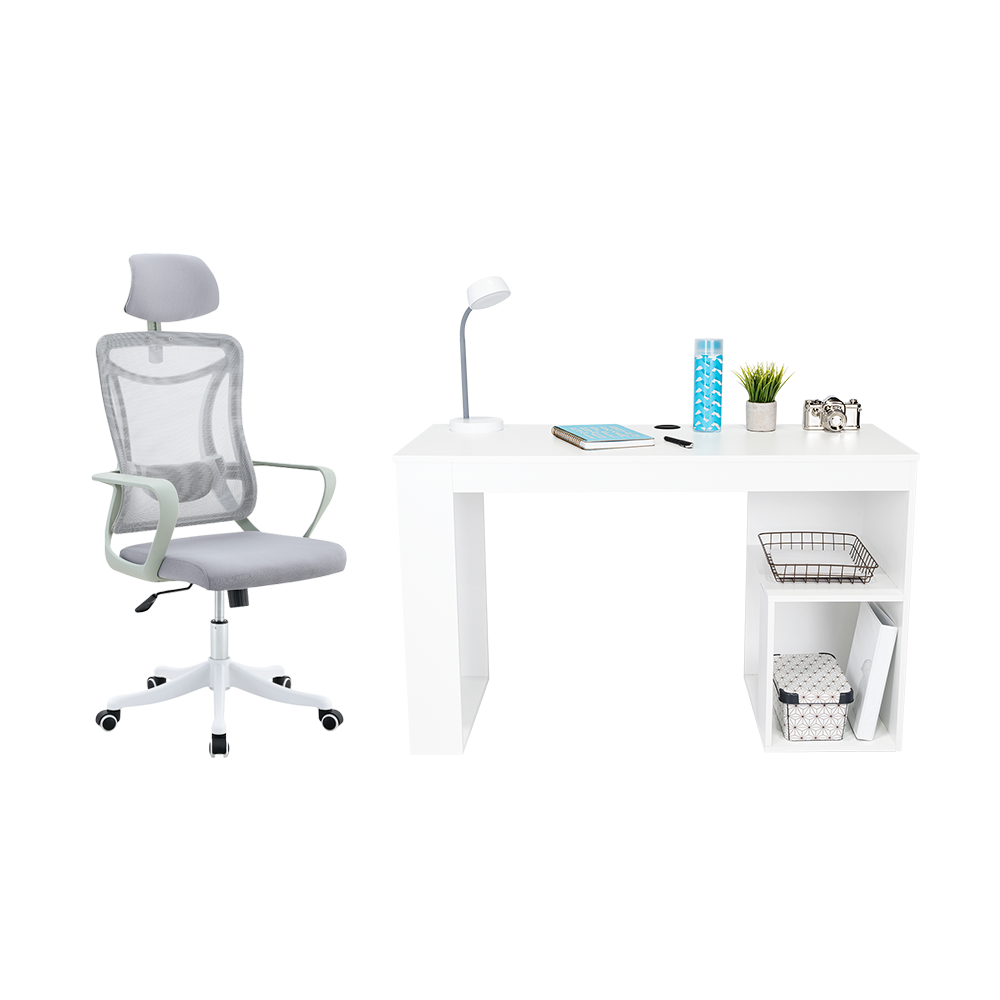 Combo para Oficina Confort, Incluye Escritorio y Silla de Escritorio blanco, vista frontal