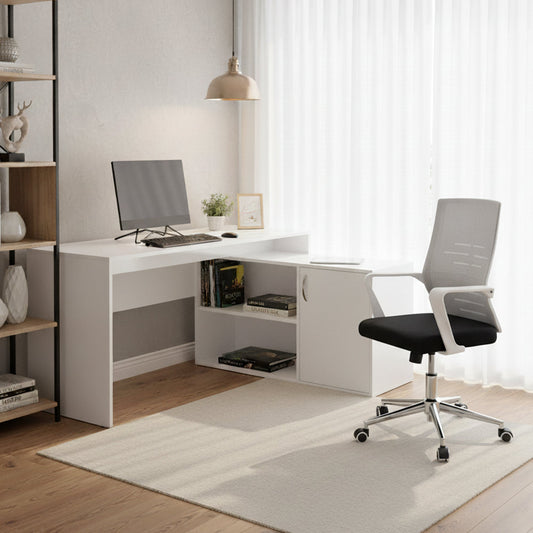 Combo para Oficina Marty, Incluye Escritorio y Silla de Escritorio blanco duqueza