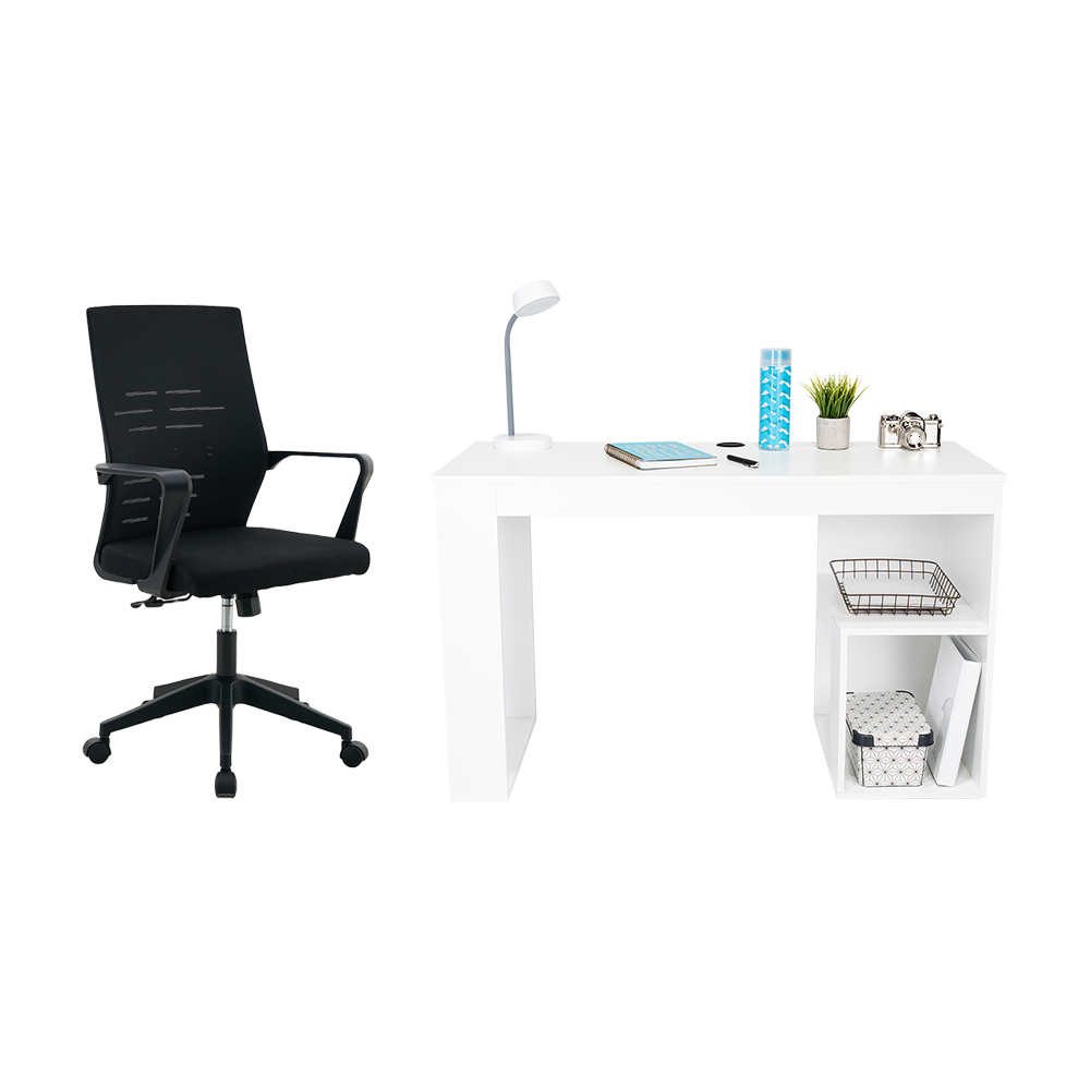 Combo para Oficina Max, Incluye Escritorio y Silla de Escritorio blanco, vista frontal