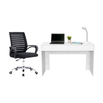 Combo para Oficina Yarik, Incluye Escritorio y Silla de Escritorio blanco, vista frontal